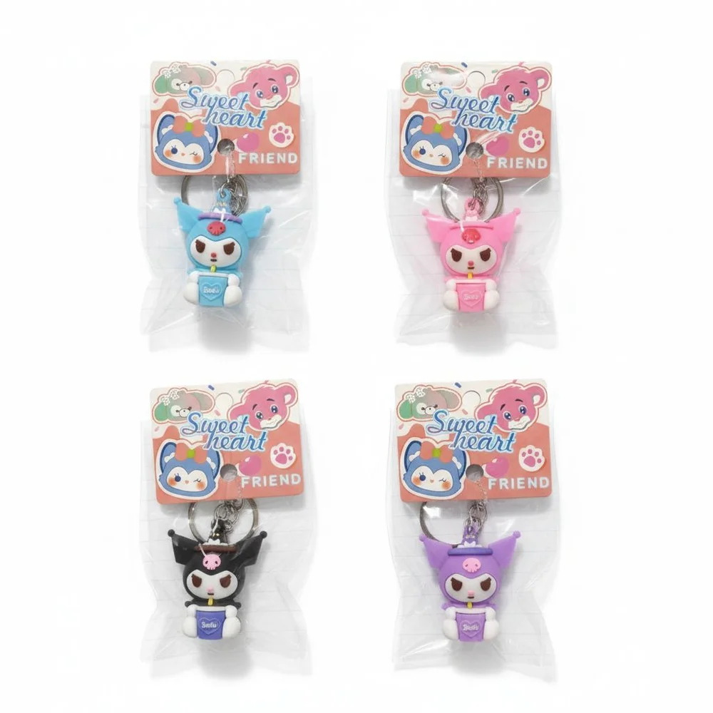 Set of 4 KUROMI Inspired Sanrio Character Sweetheart Friend Keychain Purse Charm